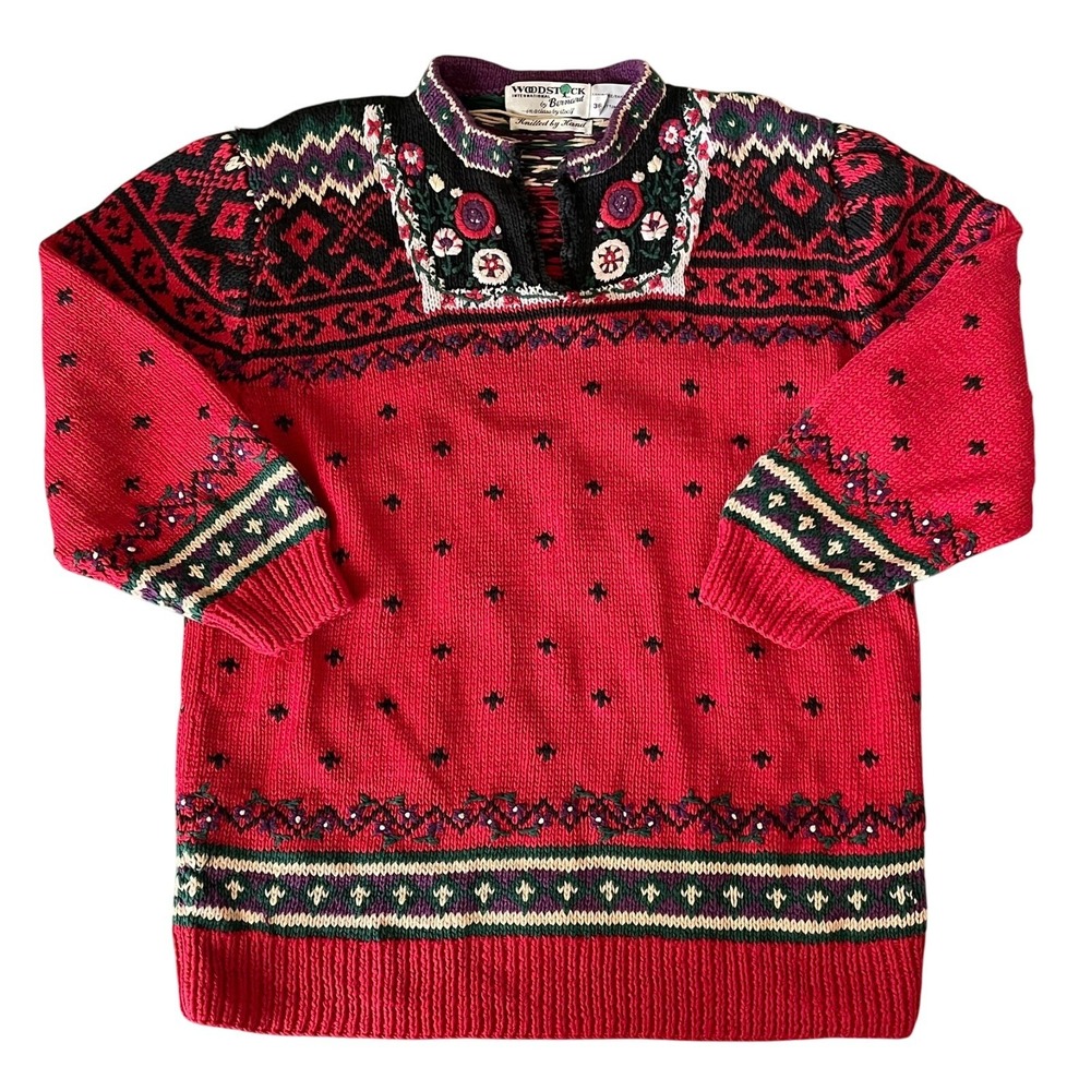 WOODSTOCK INTERNATIONAL By Bernard Womens Red Vintage Hand Knit Sweater Size 36
